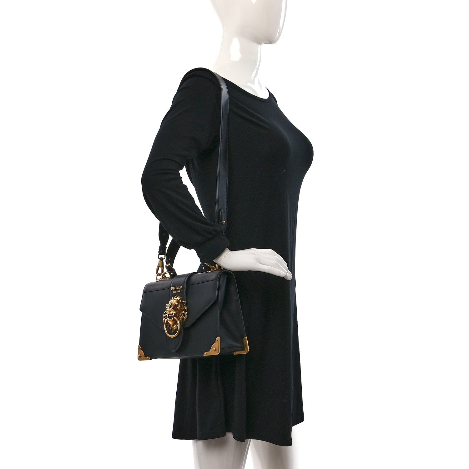 Prada Antic Soft Saffiano Lions Head Cahier Shoulder Bag Black 2 of 8