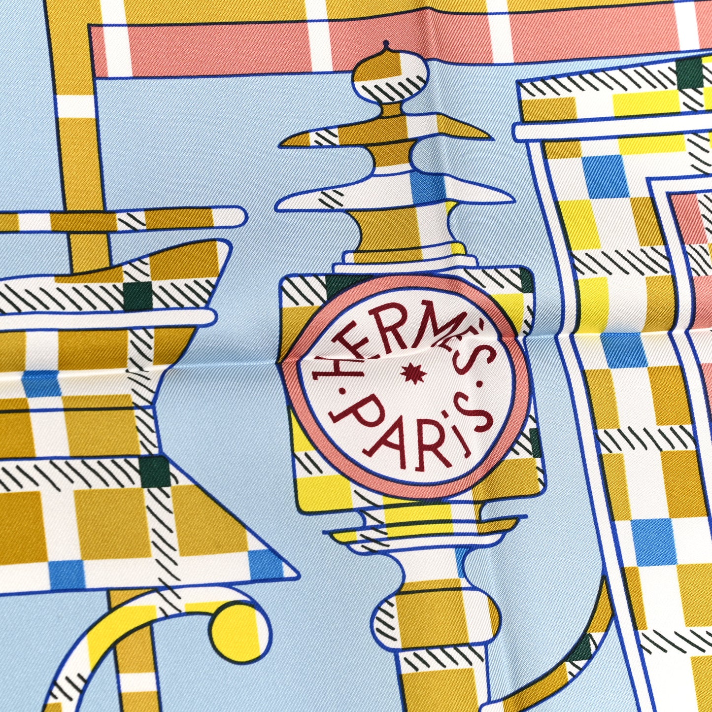 Silk Balade Ecossaise Scarf 90 Bleu Ciel Moutarde