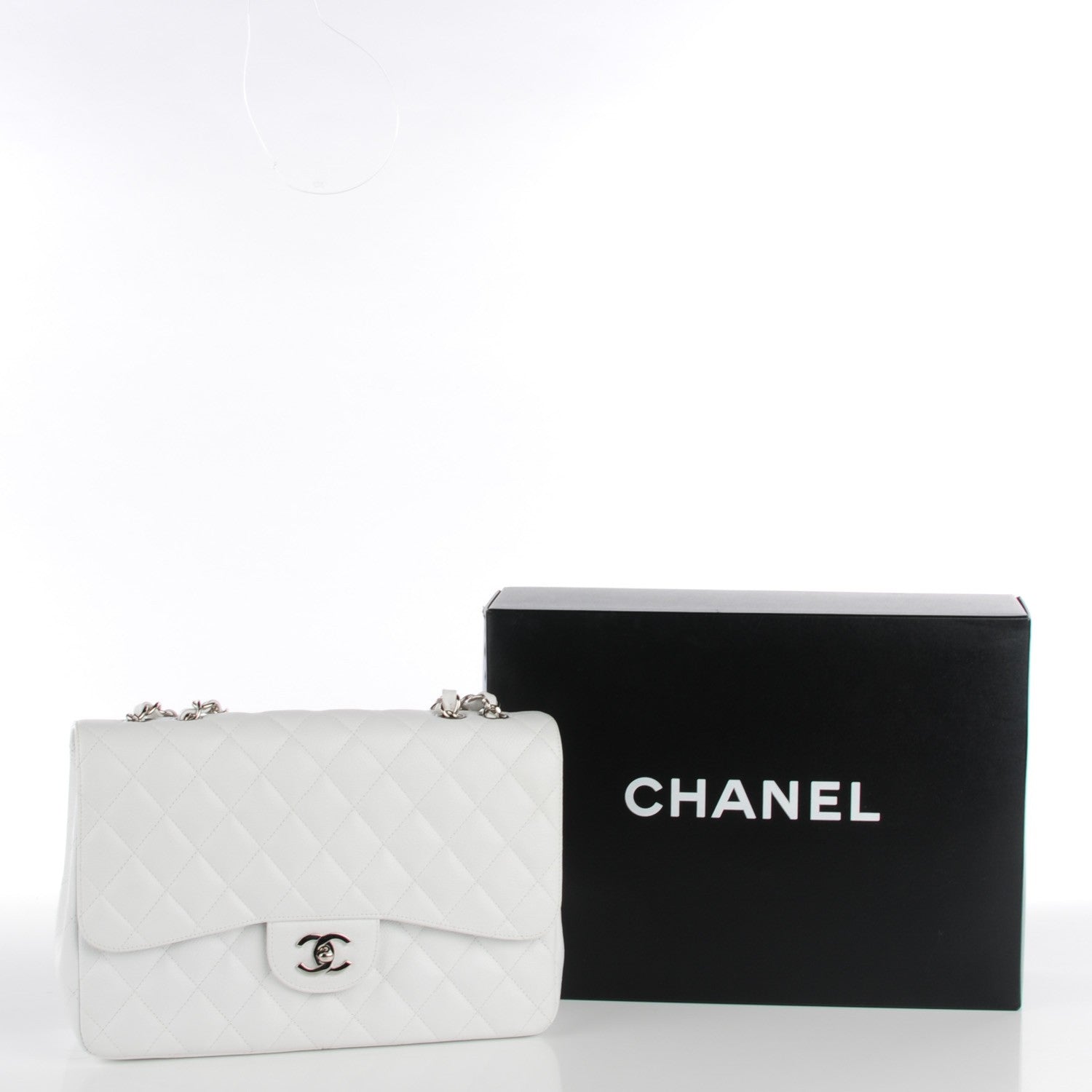 Chanel Caviar Quilted Jumbo Single Flap White 7 of 7