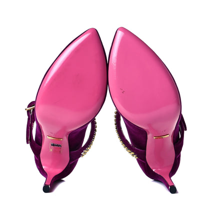 Gucci Velvet Crystal Embellished Sylvie High Heel Pumps 37.5 Fucsia Violet Cyclamen 7 of 10