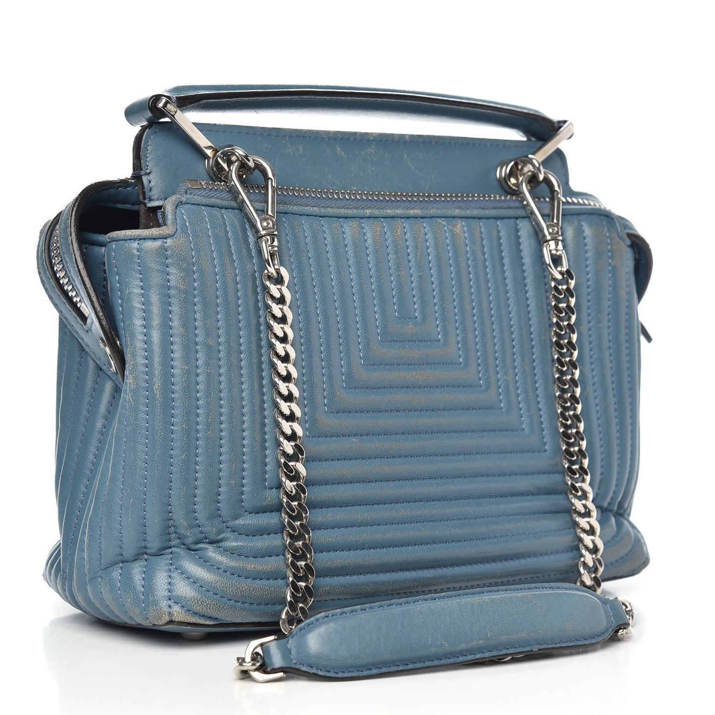 Shiny Nappa Trapuntata Small DotCom Click Top Handle Chain Satchel Blue