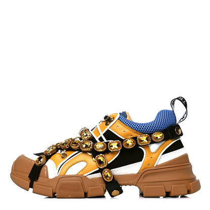 Gucci X SEGA Nylon Calfskin Suede Removable Crystals Mens Flashtrek Sneakers 8.5 Black Great White Crop 1 of 4