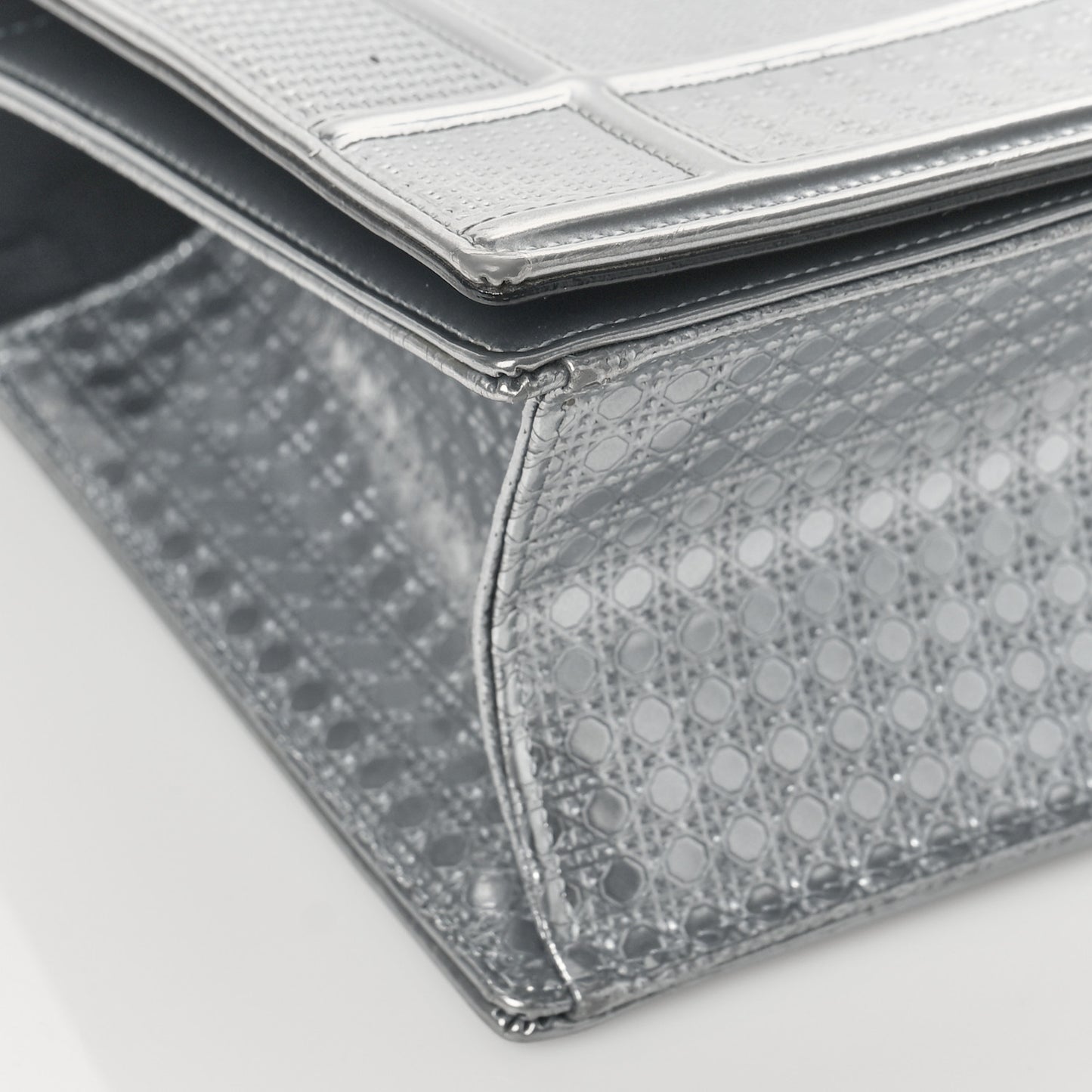 Metallic Patent Micro-Cannage Medium Diorama Flap Bag Silver