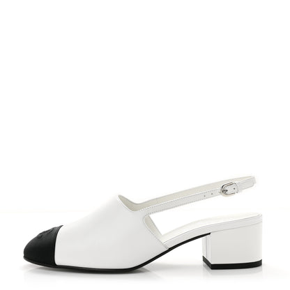 Chanel Goatskin Grosgrain Cap Toe CC Slingback Pumps 39 Black 1 of 10