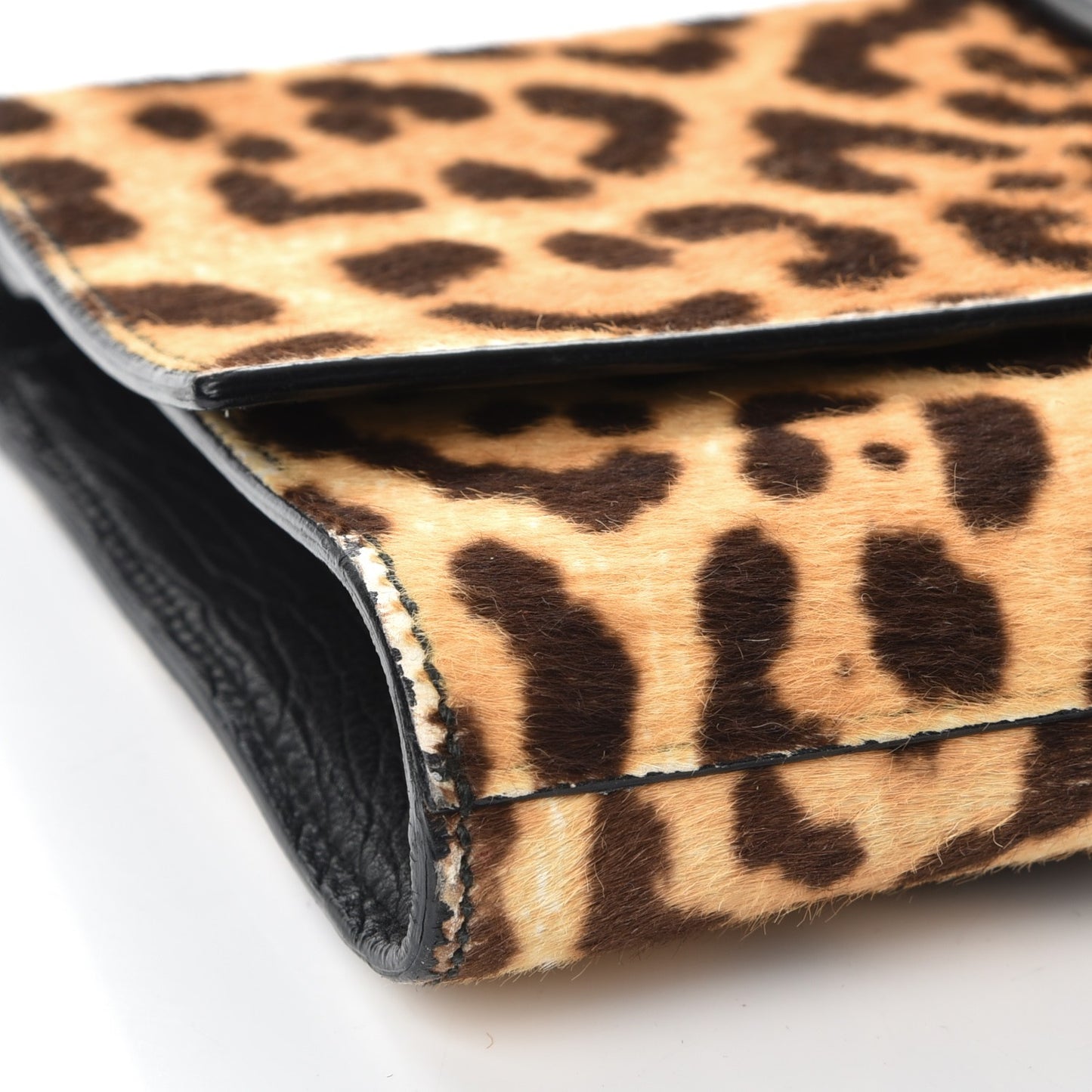 Pony Hair Leopard Print Y Ligne Clutch