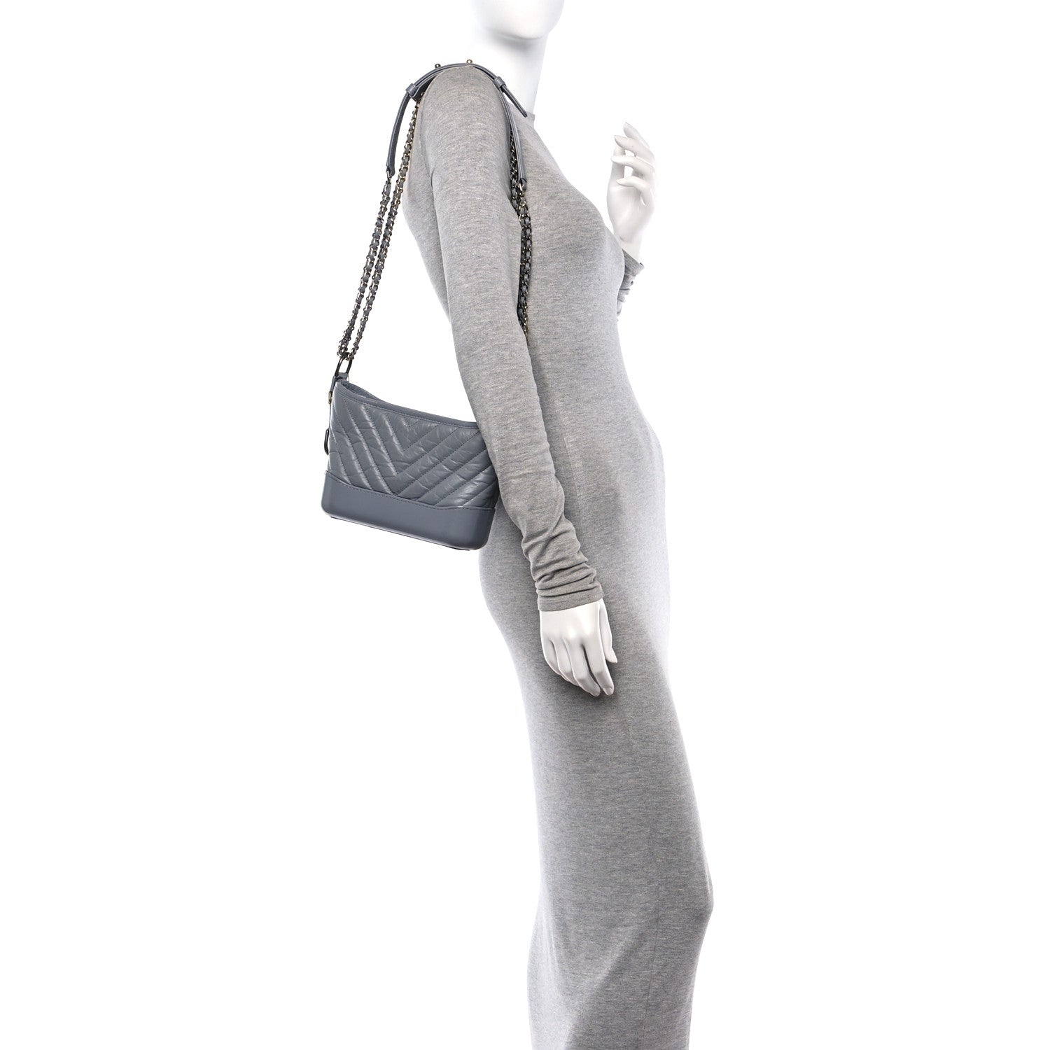 Chanel Aged Calfskin Chevron Quilted Small Gabrielle Hobo Grey 2 of 10