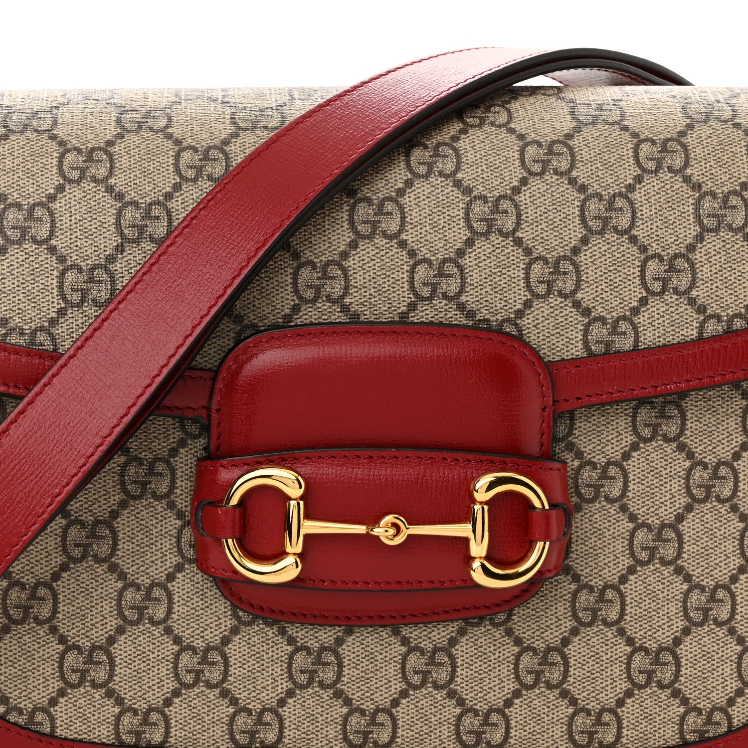 Gucci GG Supreme Monogram Azalea Calfskin Horsebit 1955 Shoulder Bag Beige Ebony New Cherry Red 9 of 12
