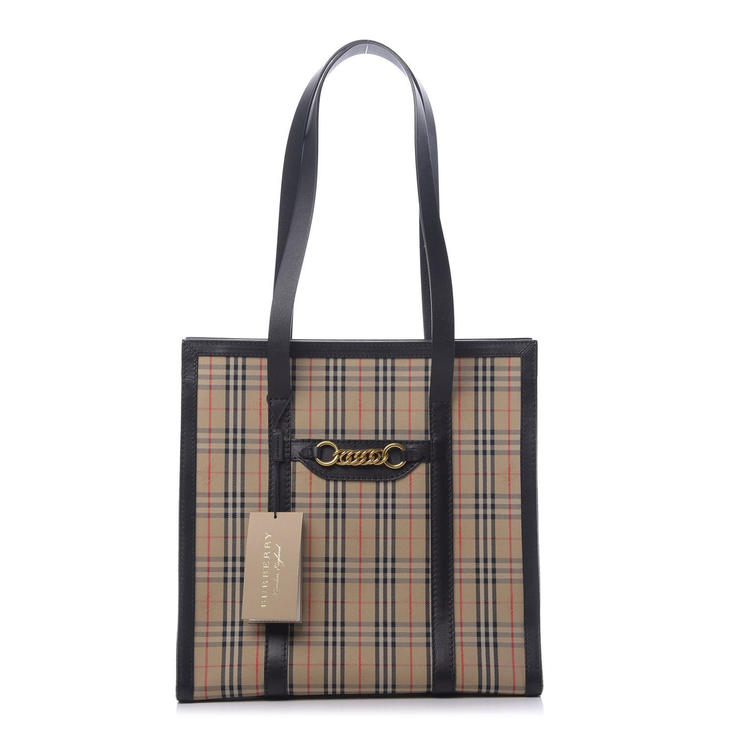 Calfskin 1983 Knight Check Link Medium Zip Tote Black