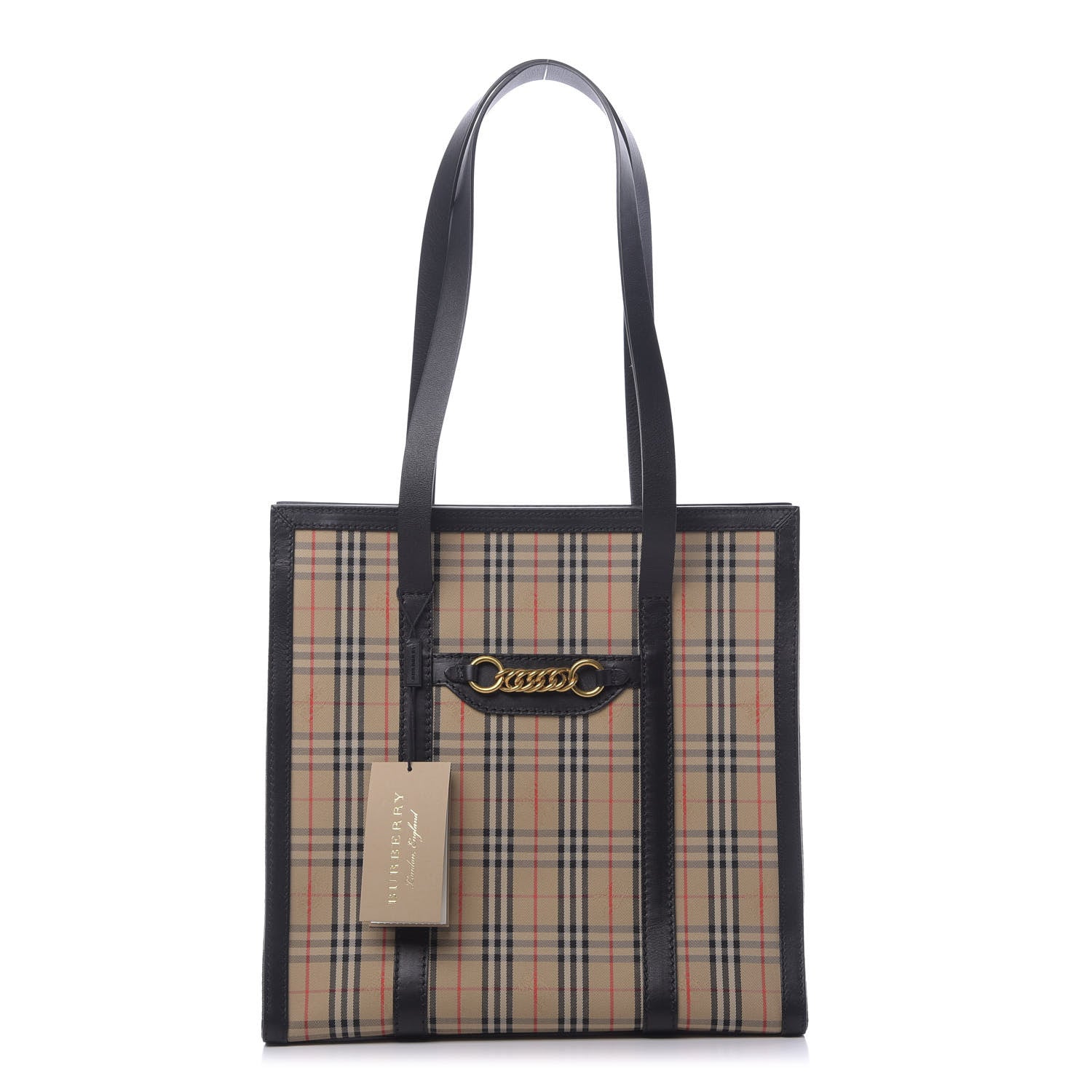 Burberry Calfskin 1983 Knight Check Link Medium Zip Tote Black 1 of 10