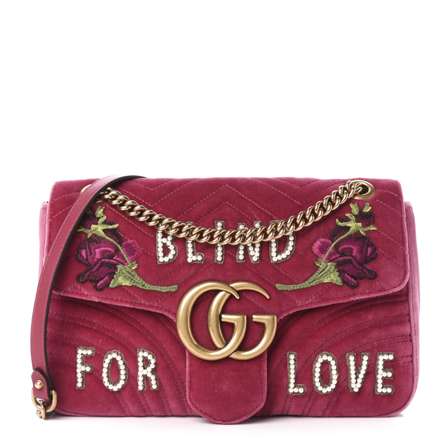 Velvet Matelasse Blind for Love Embroidered Medium GG Marmont Shoulder Bag Light Raspberry Rose Multicolor