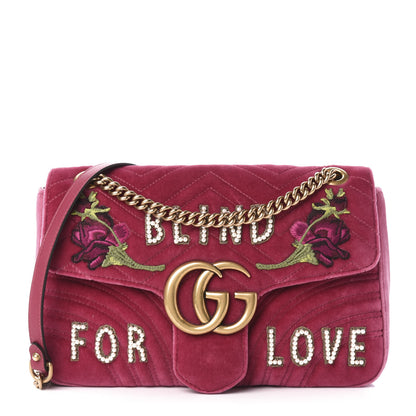 Gucci Velvet Matelasse Blind for Love Embroidered Medium GG Marmont Shoulder Bag Light Raspberry Rose Multicolor 1 of 13