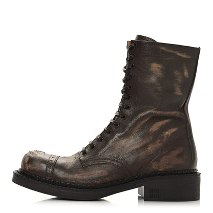 Miu Miu Antic Calfskin Laced Booties 40 Cacao 1 of 9