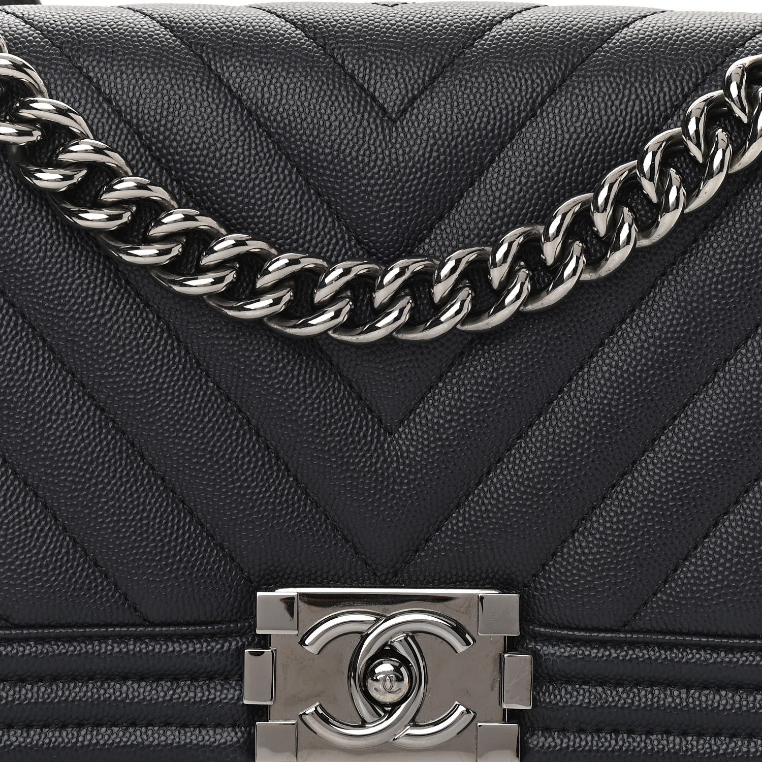 Chanel Caviar Chevron Quilted Medium Boy Flap Black 8 of 12