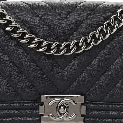Chanel Caviar Chevron Quilted Medium Boy Flap Black 8 of 12