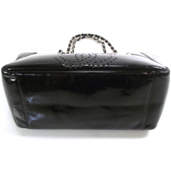 Chanel Patent Perforated CC Shopping Tote Black 4 of 9