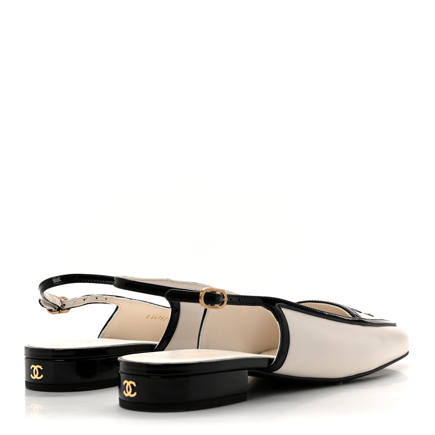 Lambskin Patent Calfskin Cap Toe CC Slingback Pumps 39 Ivory Black
