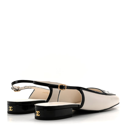 Chanel Lambskin Patent Calfskin Cap Toe CC Slingback Pumps 39 Ivory Black 4 of 9