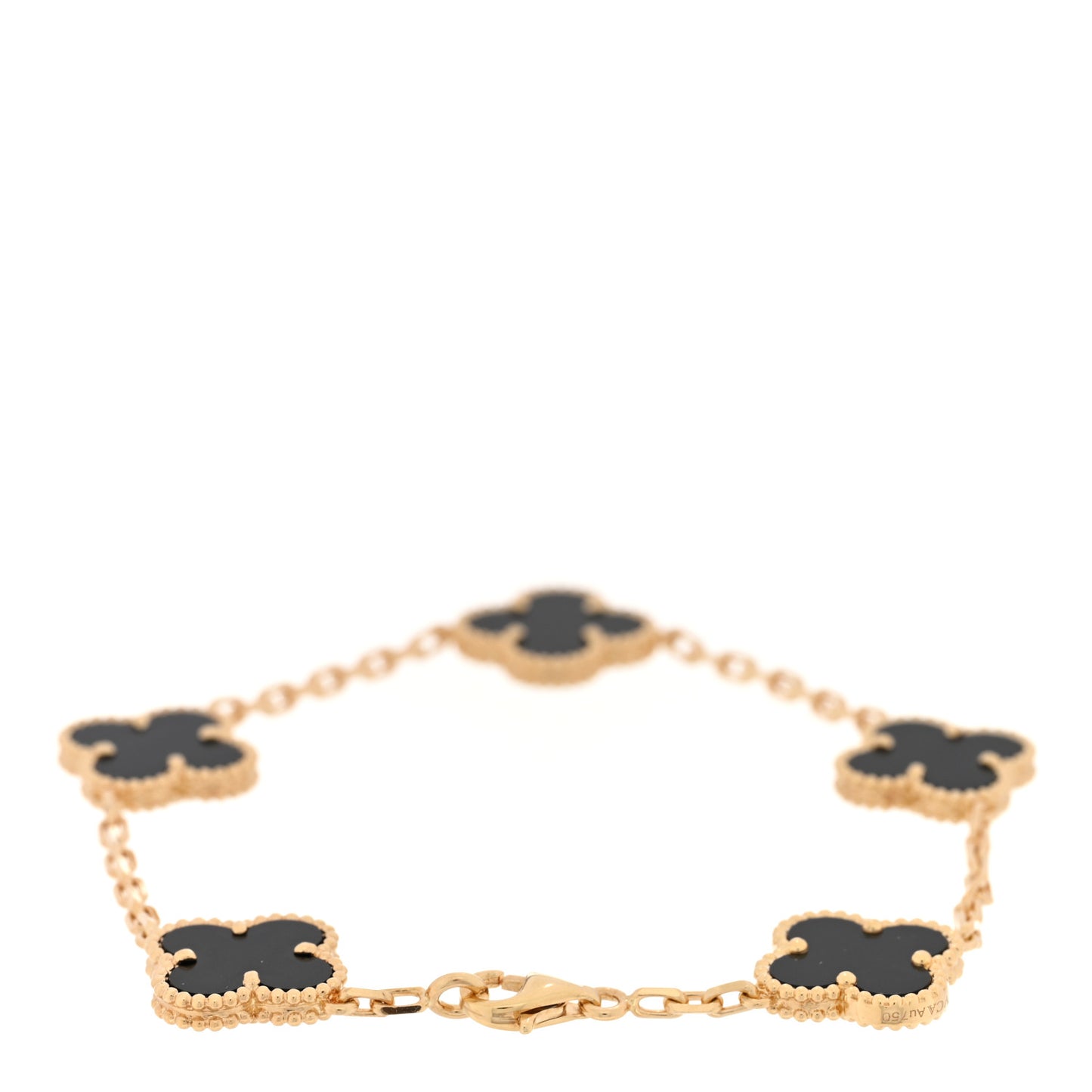 18K Yellow Gold Black Onyx 5 Motifs Vintage Alhambra Bracelet