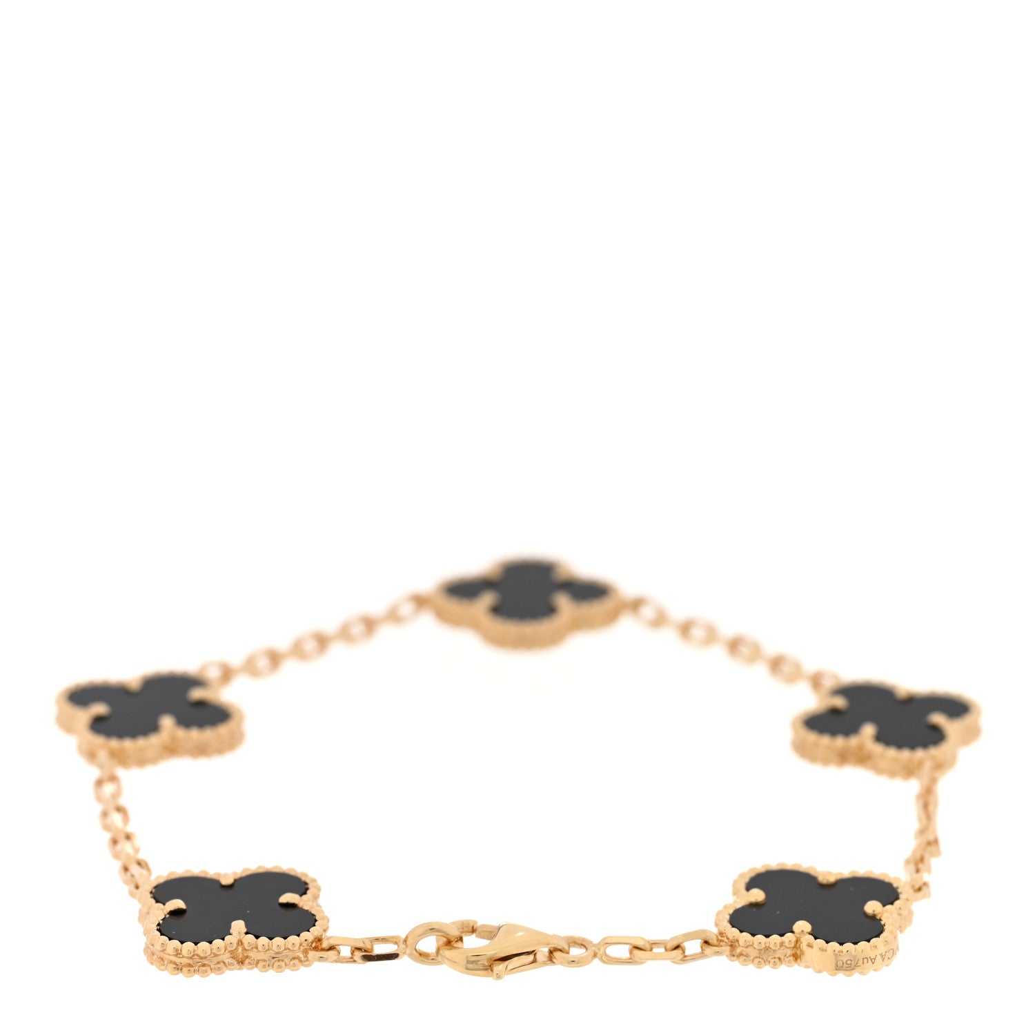 Van Cleef & Arpels 18K Yellow Gold Black Onyx 5 Motifs Vintage Alhambra Bracelet 2 of 5