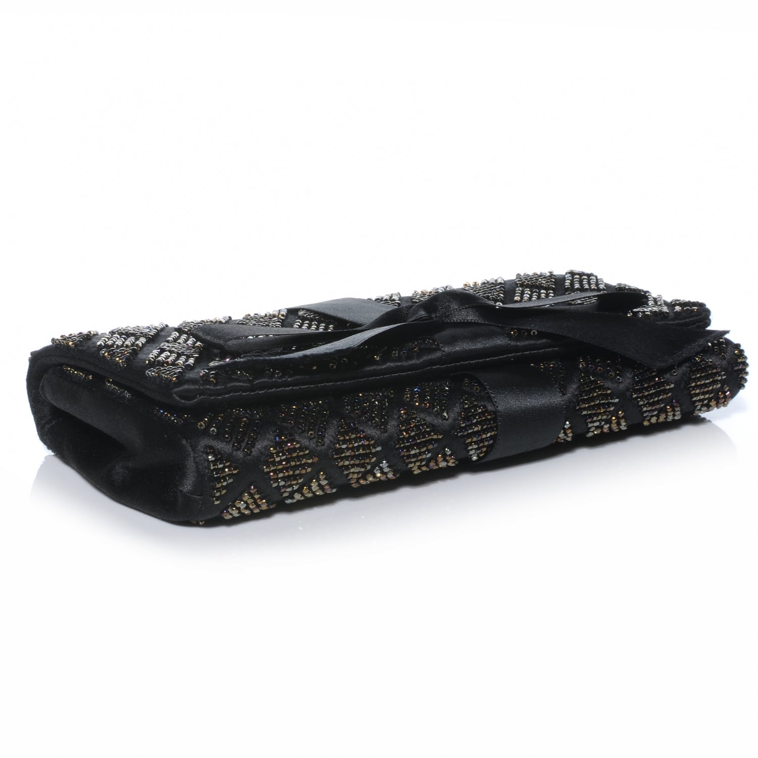 Chanel Satin Beaded Ribbon Bow Clutch Black 4 of 7
