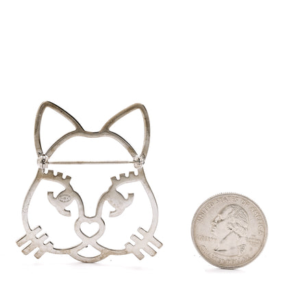 Chanel Strass Crystal Emoji Choupette Cat Brooch Silver 2 of 3