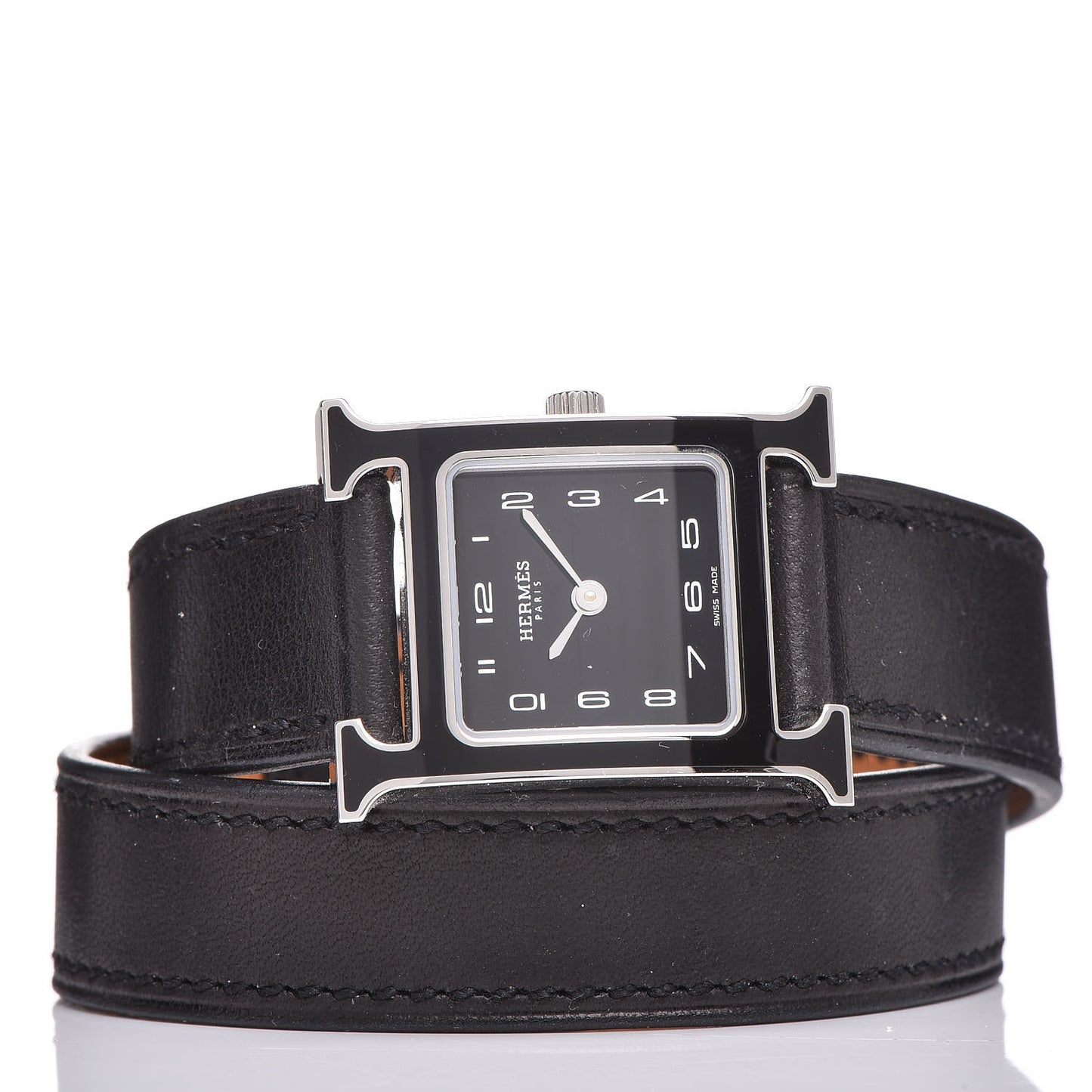 Stainless Steel Barenia Lacquer 21mm Heure H Hour Double Tour Quartz Watch Noir