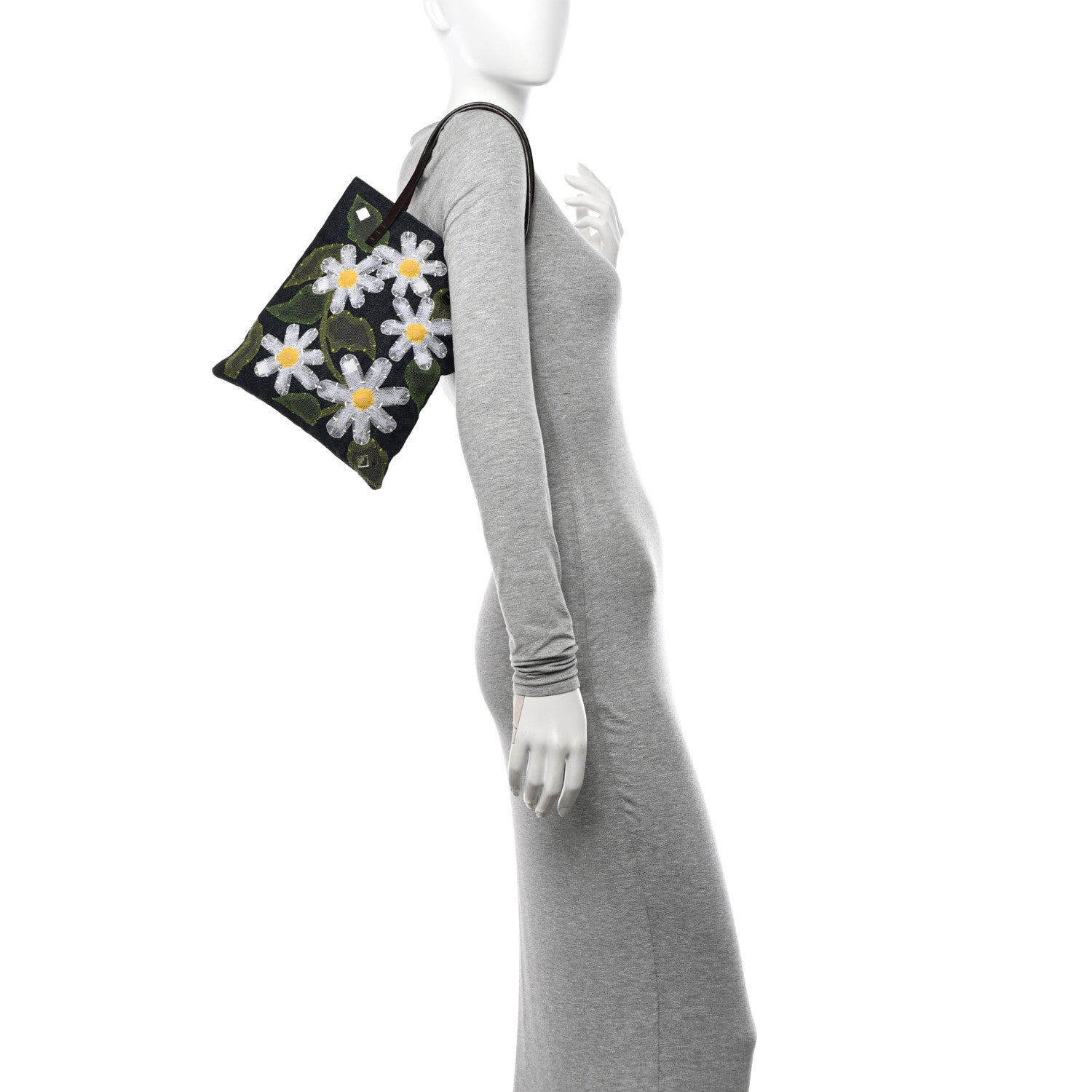 Fendi Denim Flower Applique Tote Blue 2 of 16