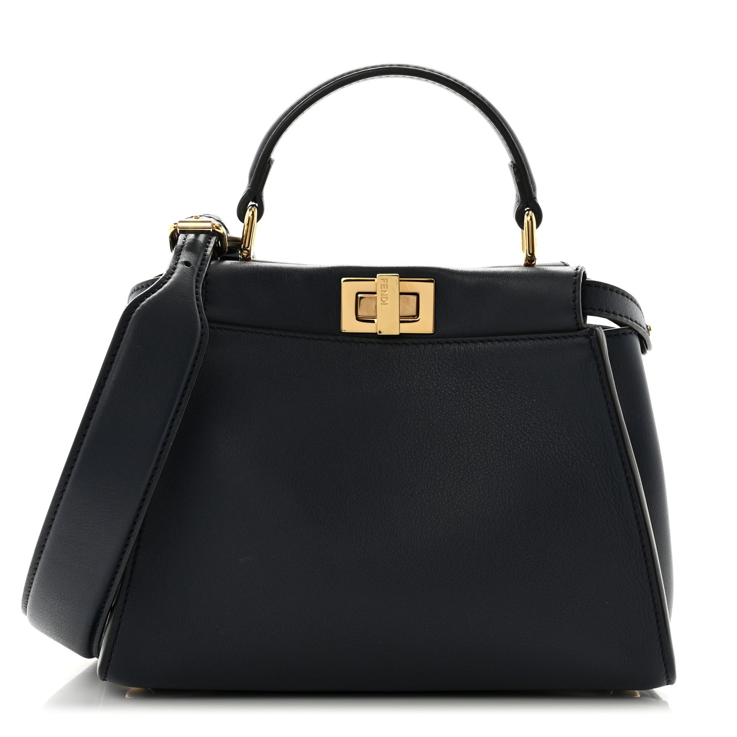 Vitello Seta Suede FF Mini Peekaboo Iconic Satchel Midnight Miel