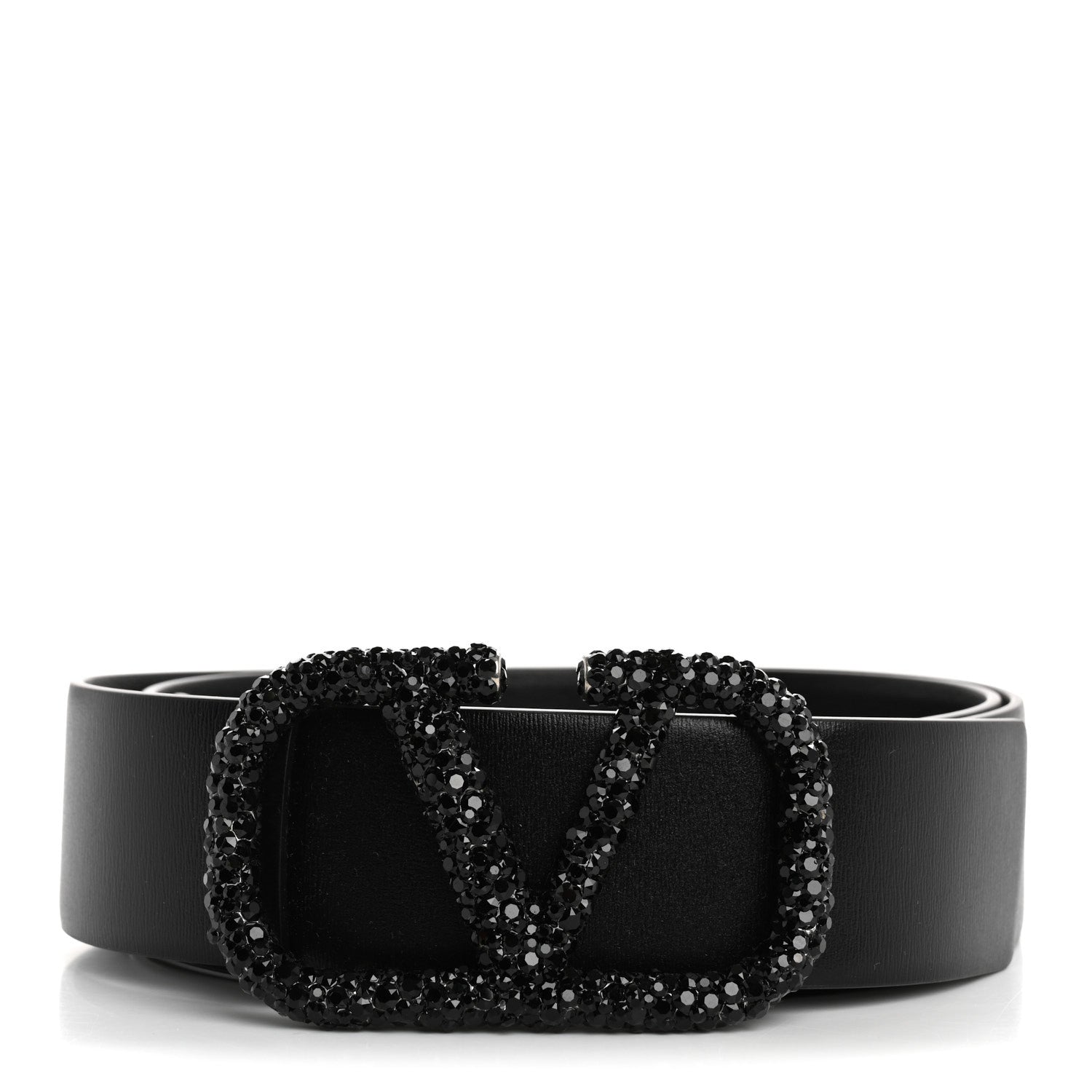 Valentino Garavani Calfskin Crystal VLogo 40mm Belt 85 34 Black 1 of 5