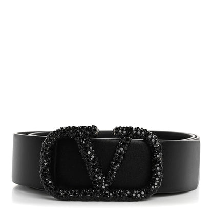 Valentino Garavani Calfskin Crystal VLogo 40mm Belt 85 34 Black 1 of 5