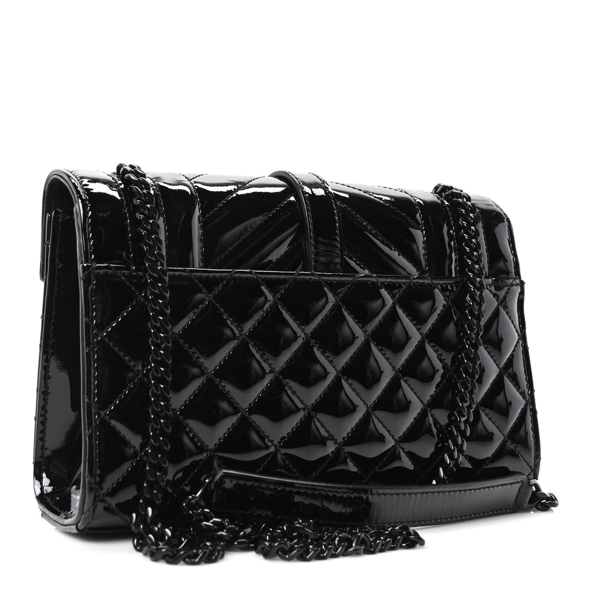 Saint Laurent Patent Mixed Matelasse Triquilt Small Monogram Satchel Black 3 of 11