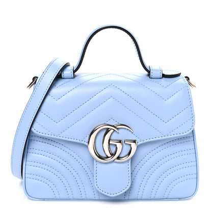 Gucci Calfskin Matelasse Mini GG Marmont Top Handle Shoulder Bag Porcelain Light Blue 1 of 10
