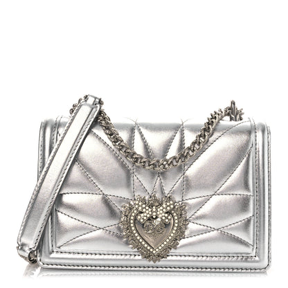 Dolce & Gabbana Metallic Nappa Quilted Mini Devotion Crossbody Bag Silver 1 of 13