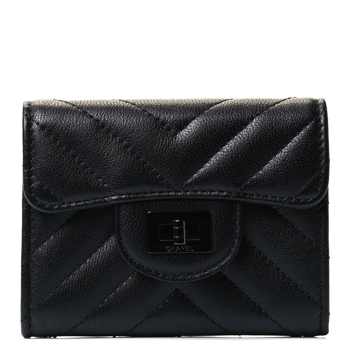 Chanel Sheepskin Chevron Quilted Reissue Card Holder Wallet So Black 1 of 4