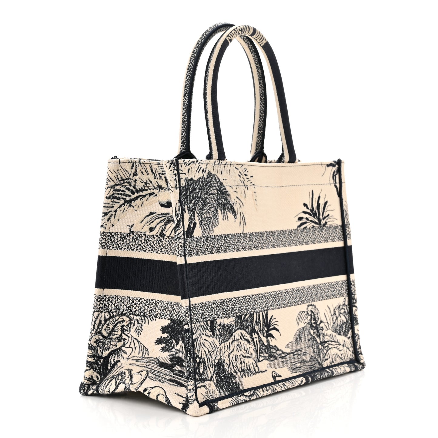 Canvas Embroidered Medium Palms Toile De Jouy Book Tote Blue