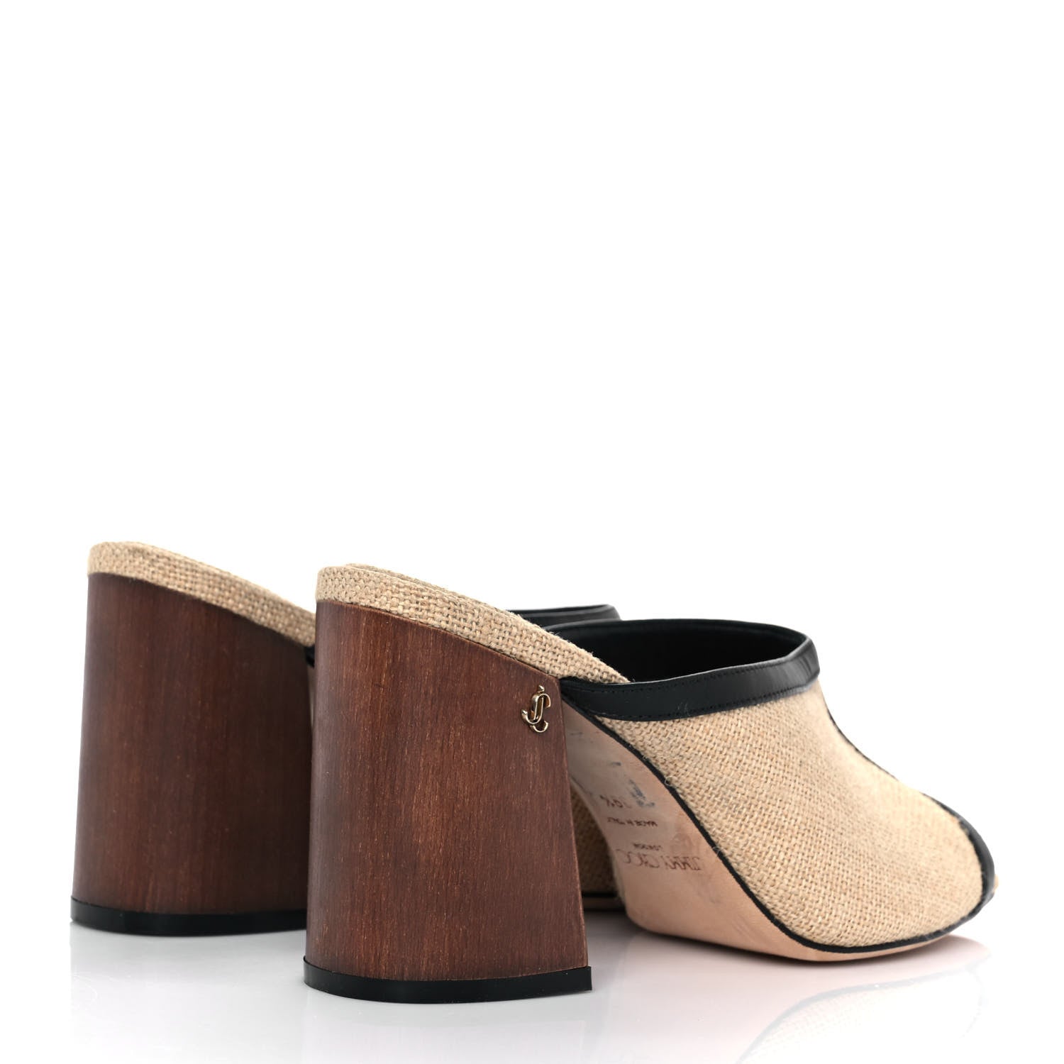 Jimmy Choo Canvas Calfskin Mules 39.5 Beige Black 4 of 7