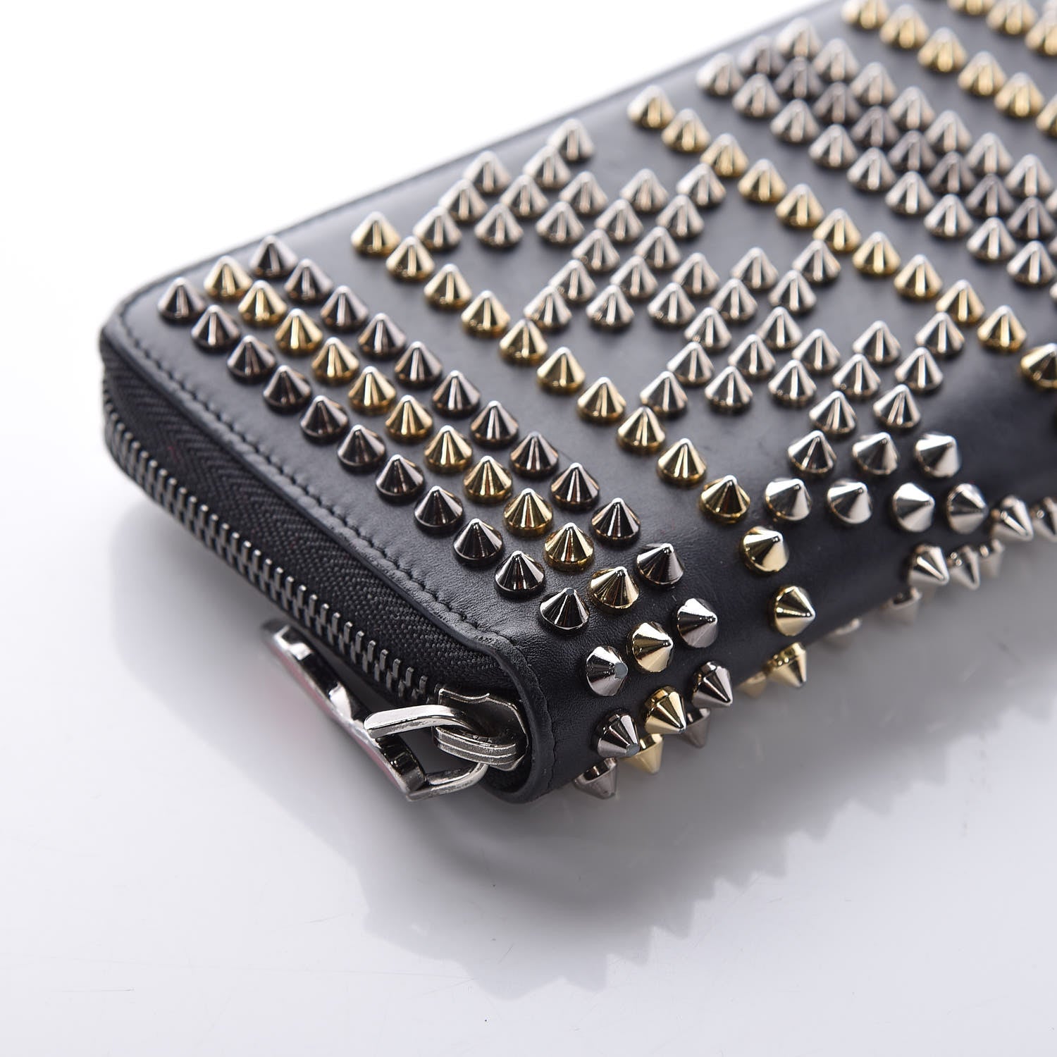Christian Louboutin Calfskin Mix Chevron Spikes Panettone Zip Around Wallet Black 8 of 9