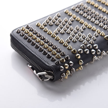 Christian Louboutin Calfskin Mix Chevron Spikes Panettone Zip Around Wallet Black 8 of 9