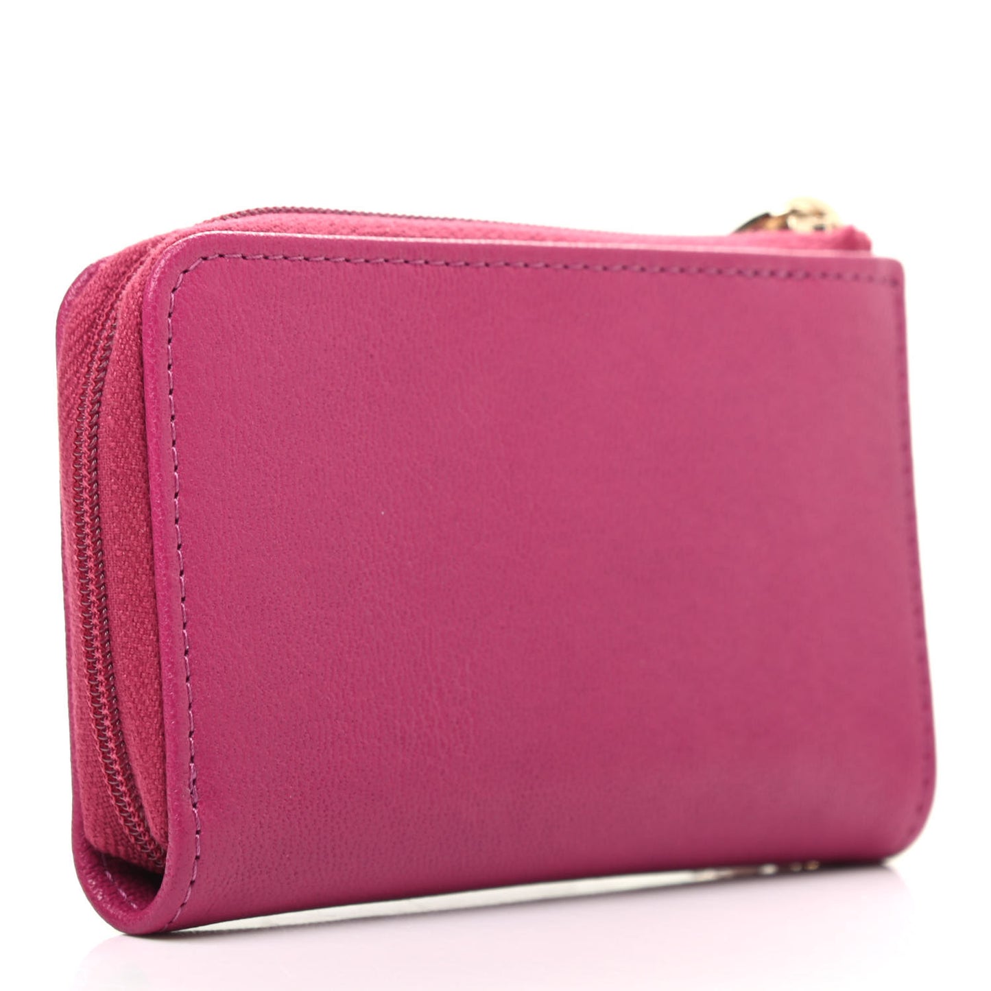 Calfskin Chain CC Key Holder Case Dark Pink