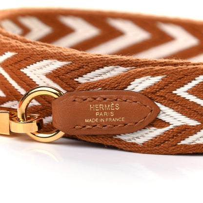 Hermes Toile Swift 25mm Sangle ZigZag Shoulder Strap Gold White 3 of 5