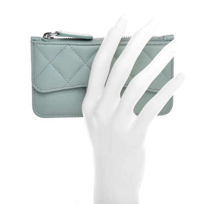 Chanel Caviar Quilted Flap Zip Card Holder Light Blue 2 of 9
