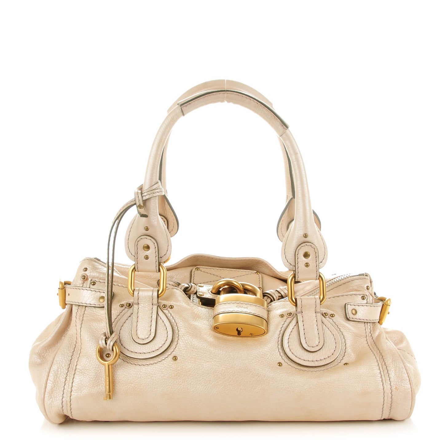 Metallic Calfskin Medium Paddington Satchel Beige