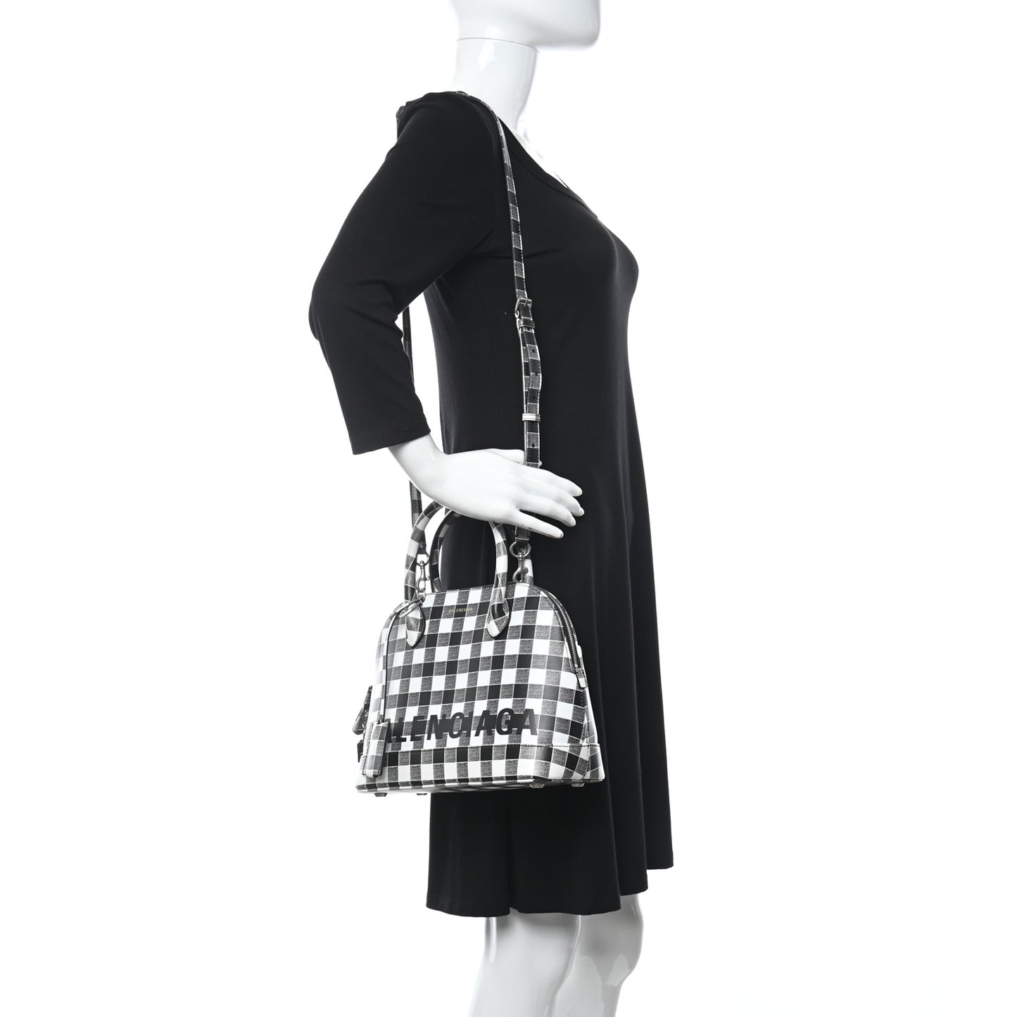 Calfskin Checked S Ville Top Handle Bag Black