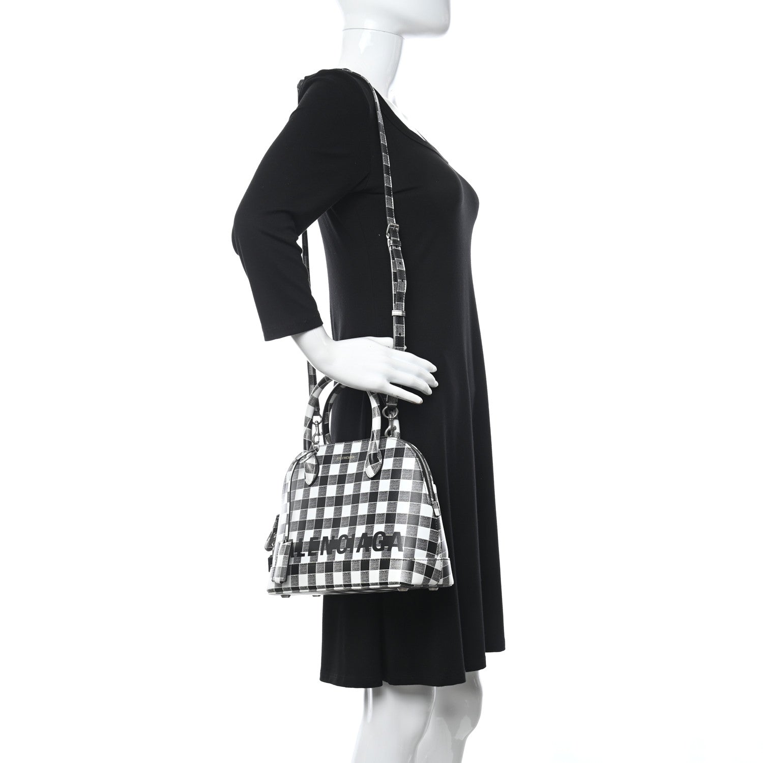 Balenciaga Calfskin Checked S Ville Top Handle Bag Black 2 of 8
