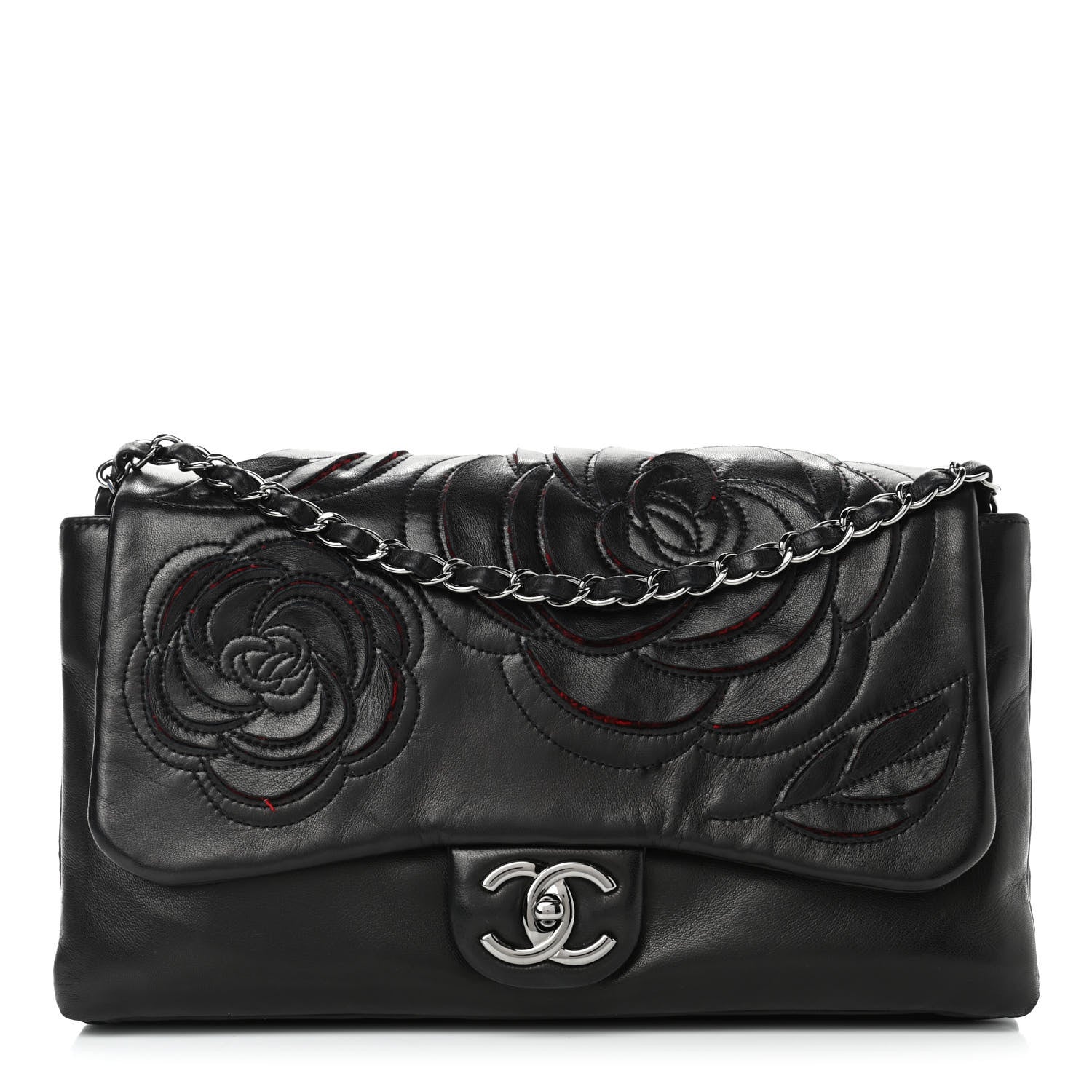 Chanel Lambskin Tweed Large Camellia Petals Flap Black 1 of 14