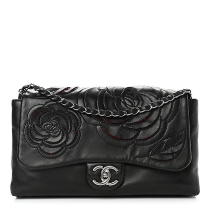 Chanel Lambskin Tweed Large Camellia Petals Flap Black 1 of 14