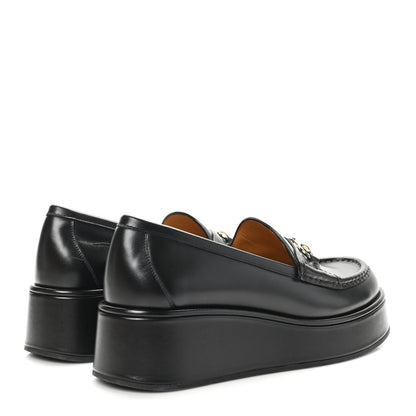 Gucci Kama Calfskin Horsebit Womens Wedge Platform Loafers 39 Black 5 of 10