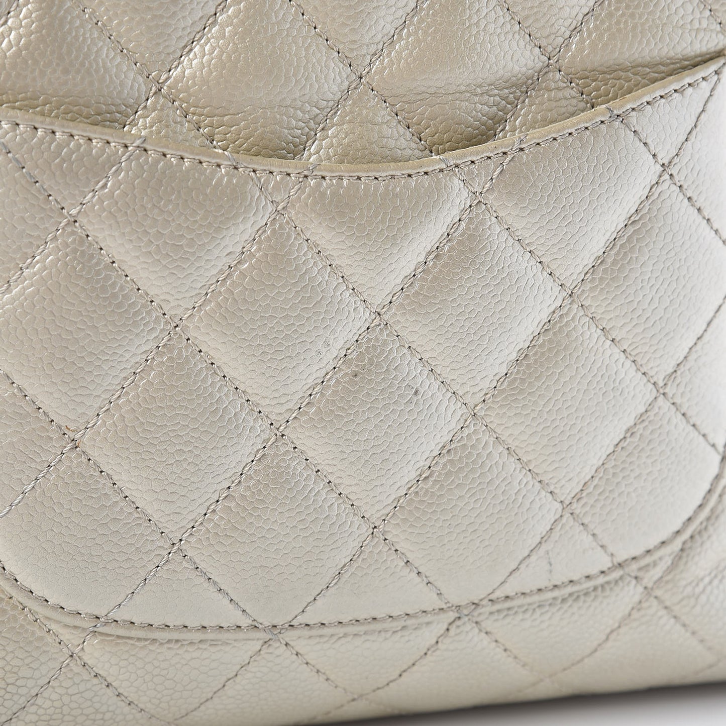 Metallic Caviar Quilted Petit Shopping Tote PST Pearl