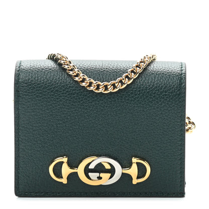 Gucci Grainy Calfskin Zumi Chain Card Case Wallet Vintage Green 1 of 6