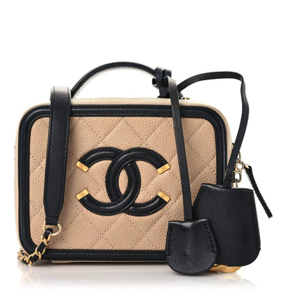 Chanel Caviar Quilted Small CC Filigree Vanity Case Beige Black 1 of 21